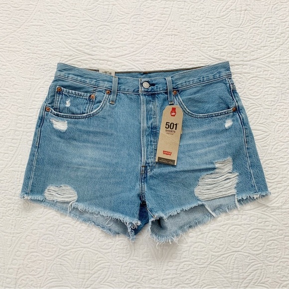 Levi's 501 High-Rise Distressed Denim Shorts - Picture 1 of 3